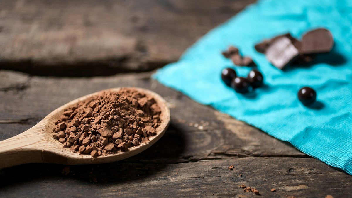 A tasting board with olive oil and chocolate arranged together